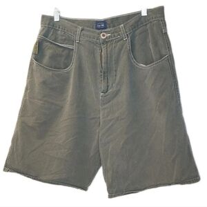 Split Y2k Baggy Skater Shorts Men 33/34 Gray Green Denim Vtg 90s USA Streetwear